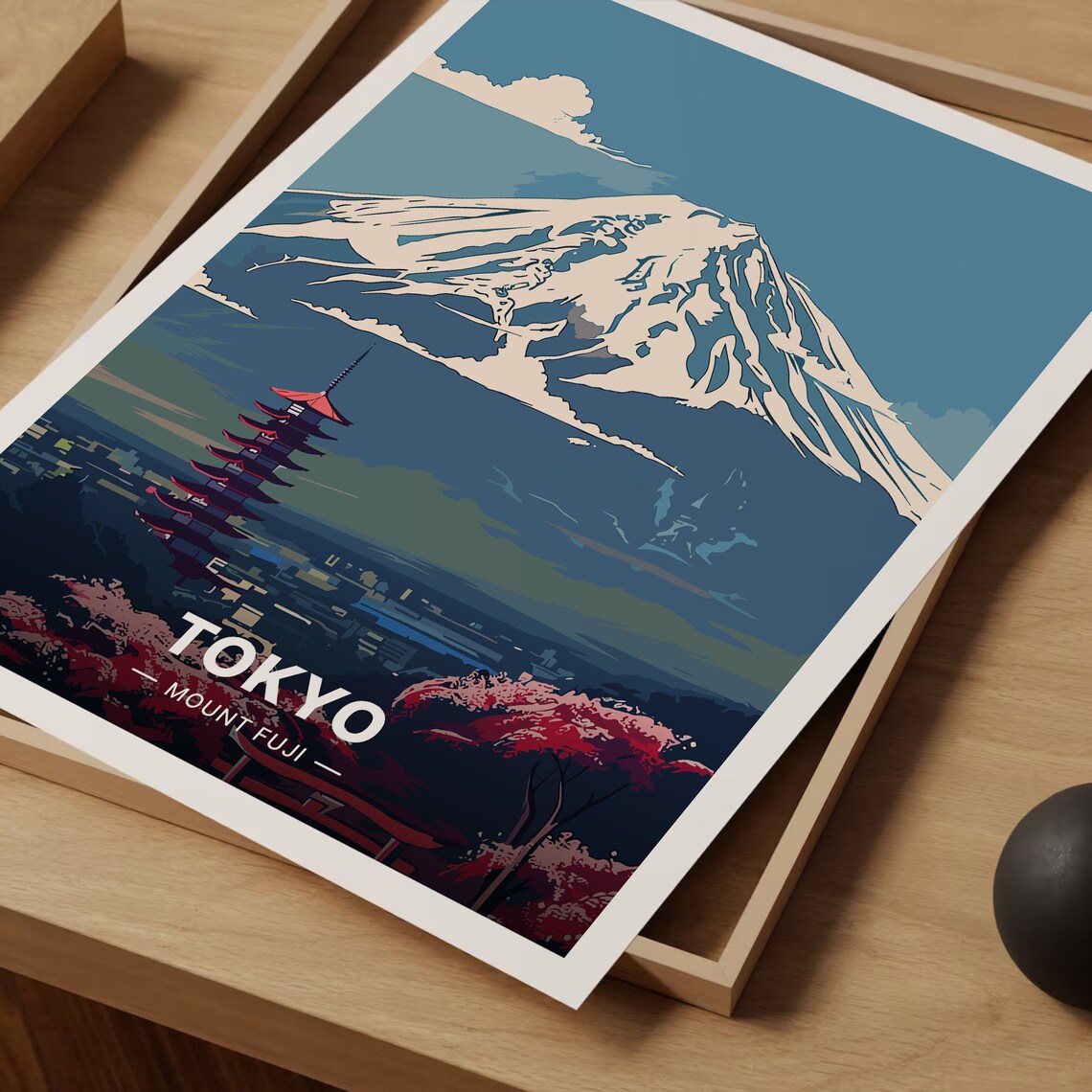 Tokyo Japan Mount Fuji Snow Capped Pagoda Vintage Travel Poster Art - Image 3