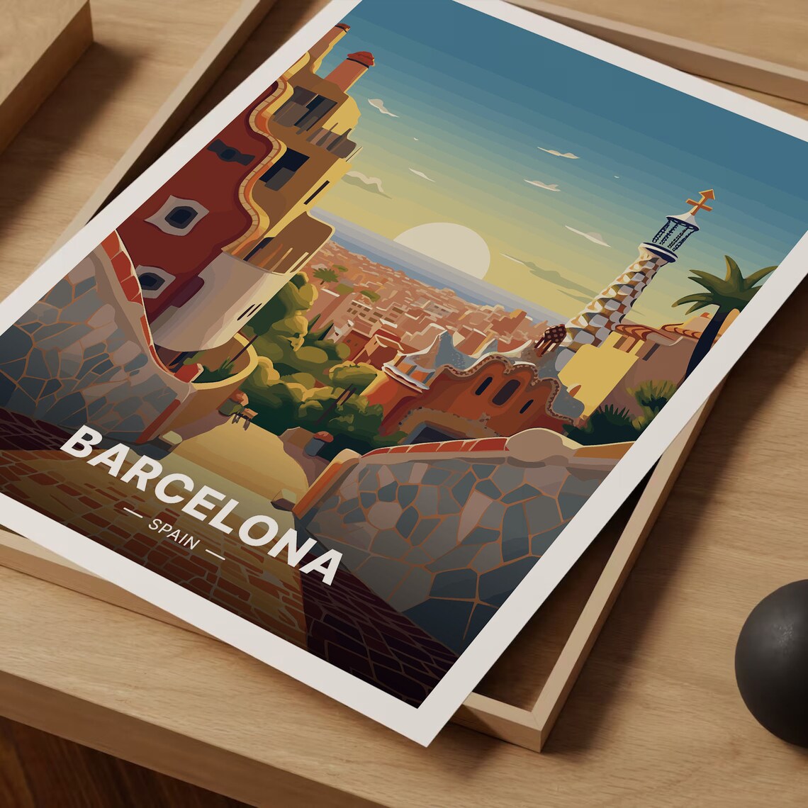Barcelona Cityscape Travel Poster, City Wall Decor - Image 3