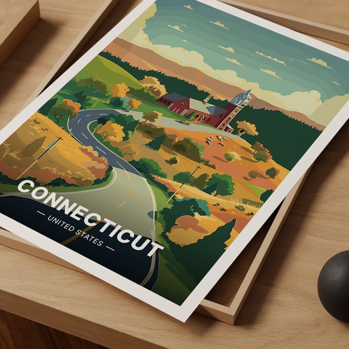 Connecticut Countryside Autumn Road Church Fall Foliage Travel Poster - Image 3