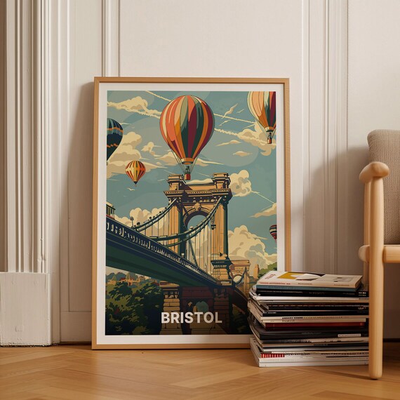 Bristol Poster Clifton Suspension Bridge Hot Air Balloon Art