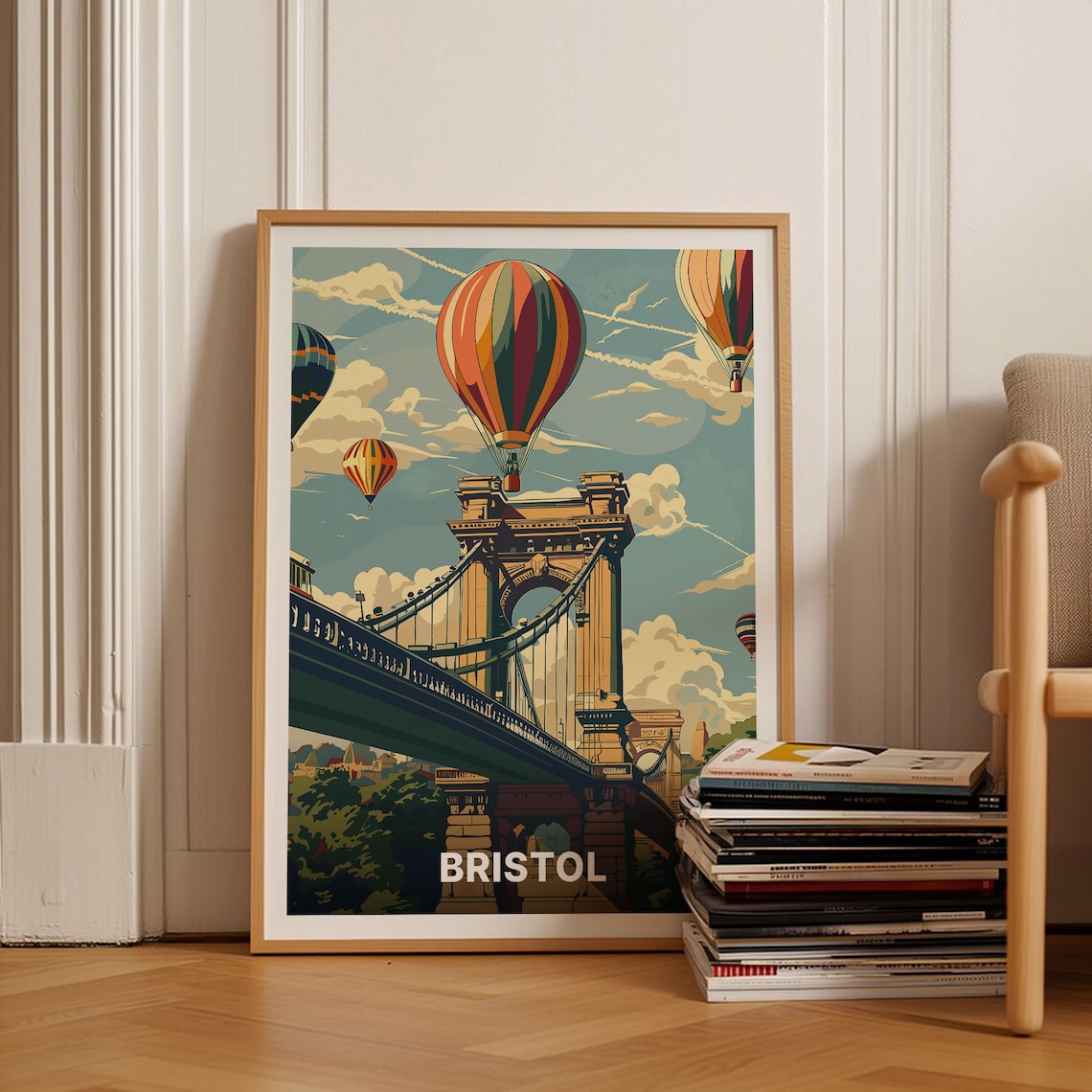 Bristol Poster Clifton Suspension Bridge Hot Air Balloon Art