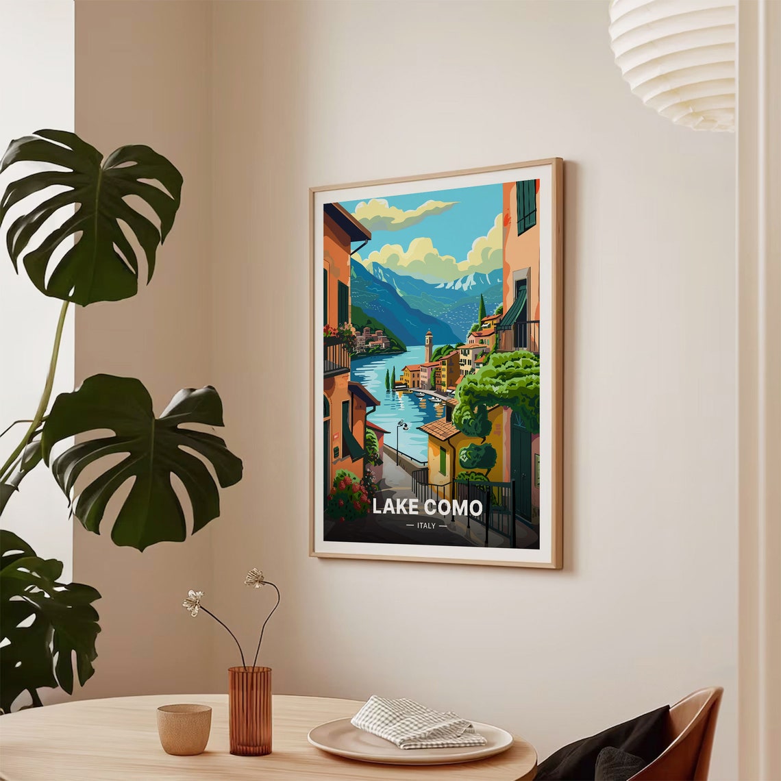 Lake Como Italy Lakeside Village Church Tower Vintage Travel Poster - Image 2