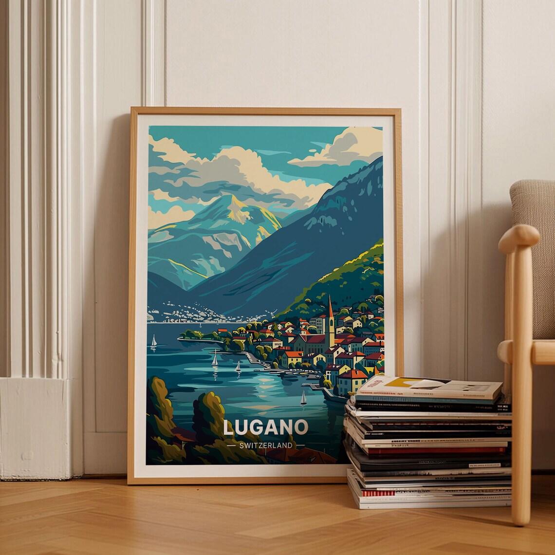 Lugano Switzerland Travel Poster, Scenic Wall Art