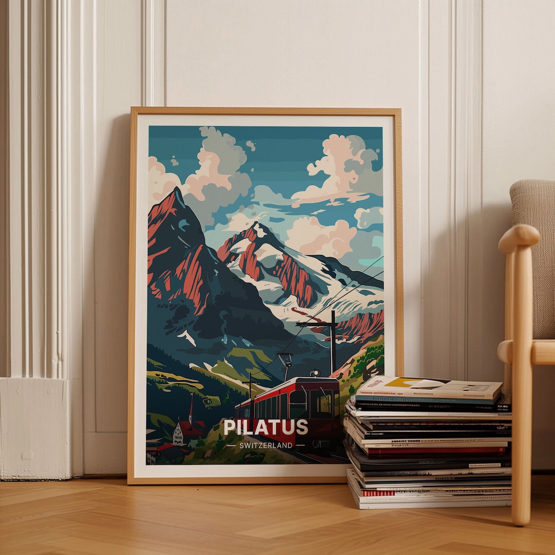 Pilatus Switzerland Alpine Cogwheel Train Peak Vintage Poster