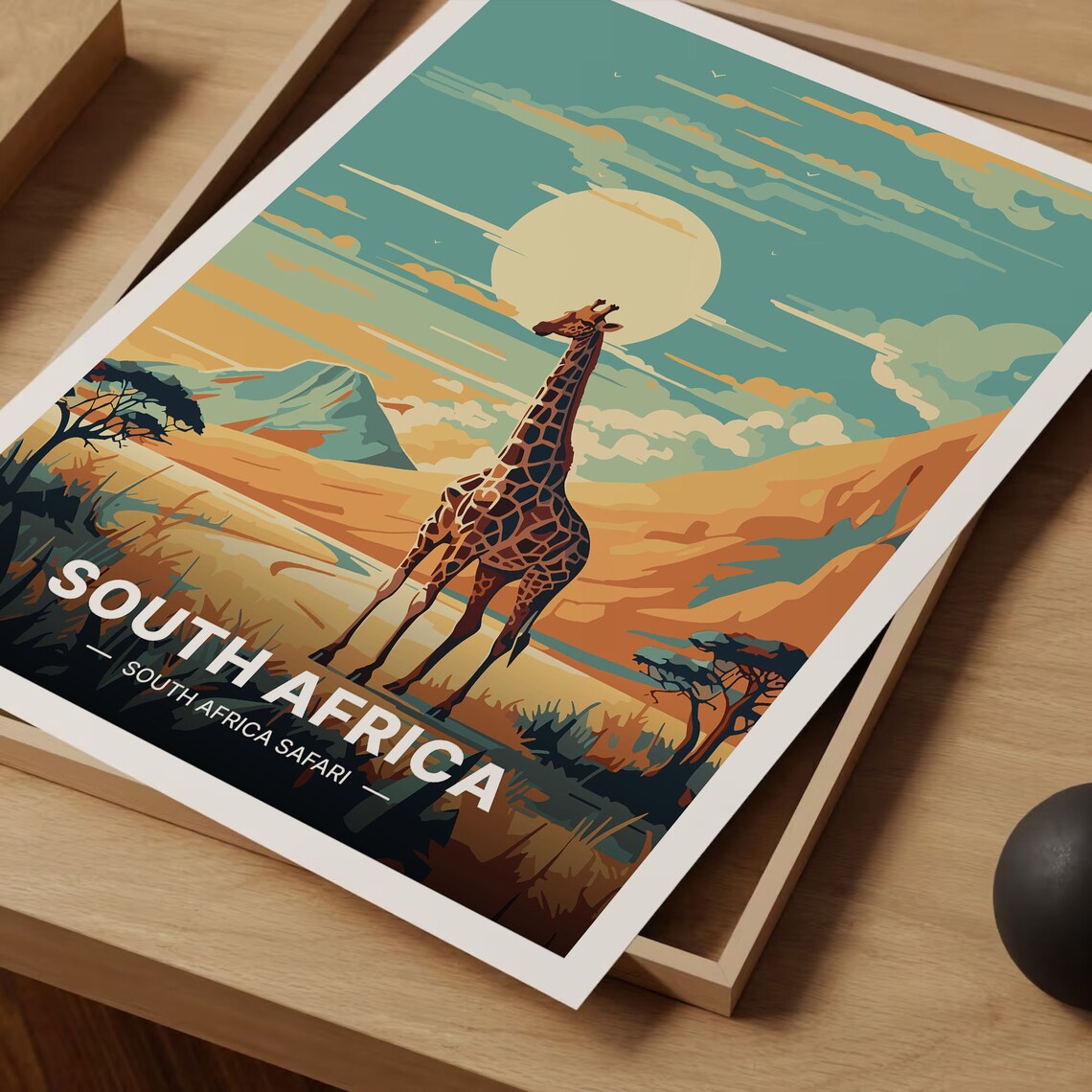 South Africa Safari Giraffe Sunset Plains Vintage Travel Poster - Image 3