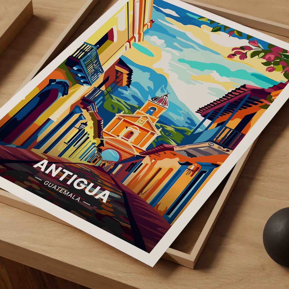 Antigua Guatemala Travel Poster, Mid-Century Modern Art - Image 3