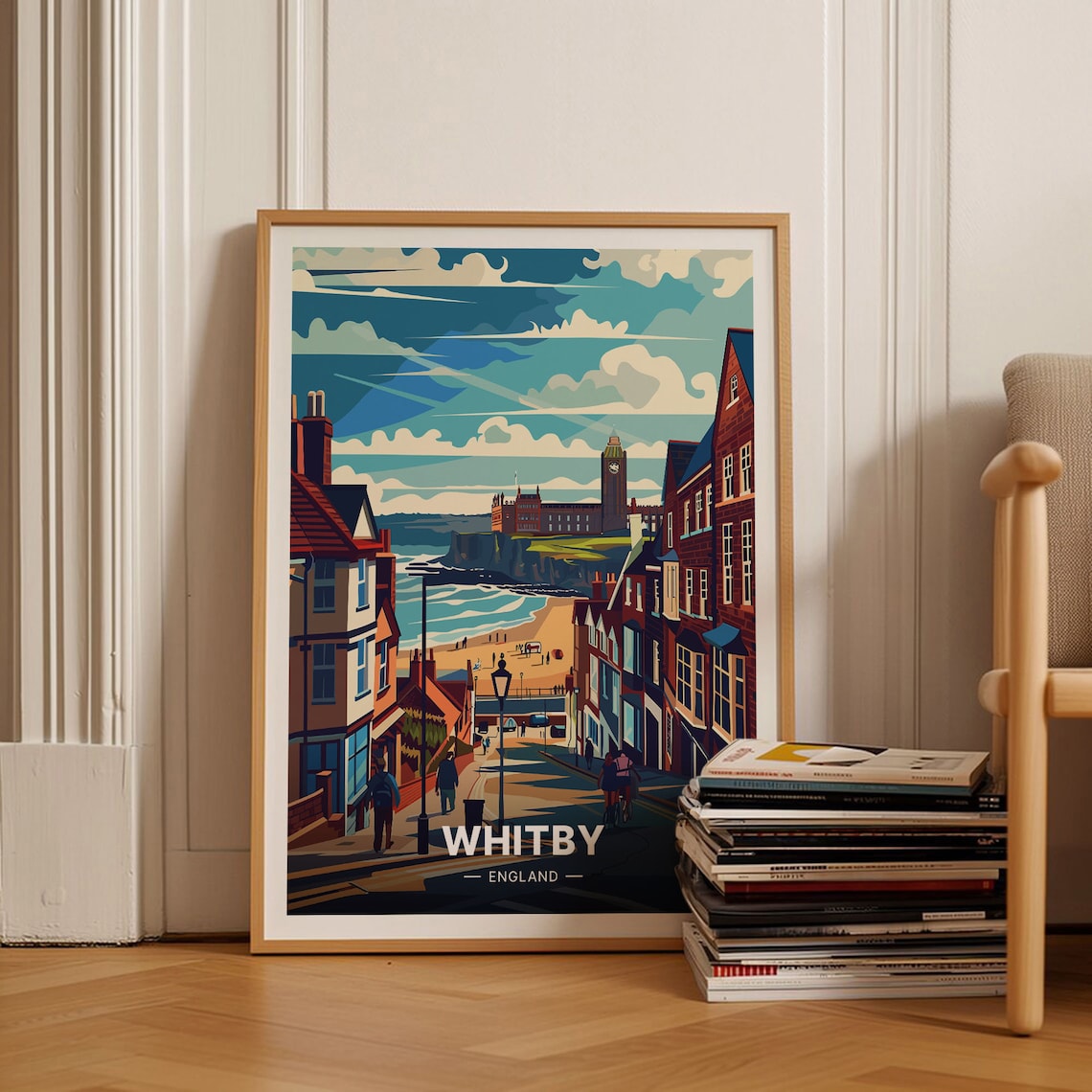 Whitby England Travel Poster, Coastal Town Art Print