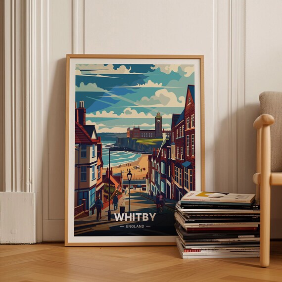 Whitby England Travel Poster, Coastal Town Art Print
