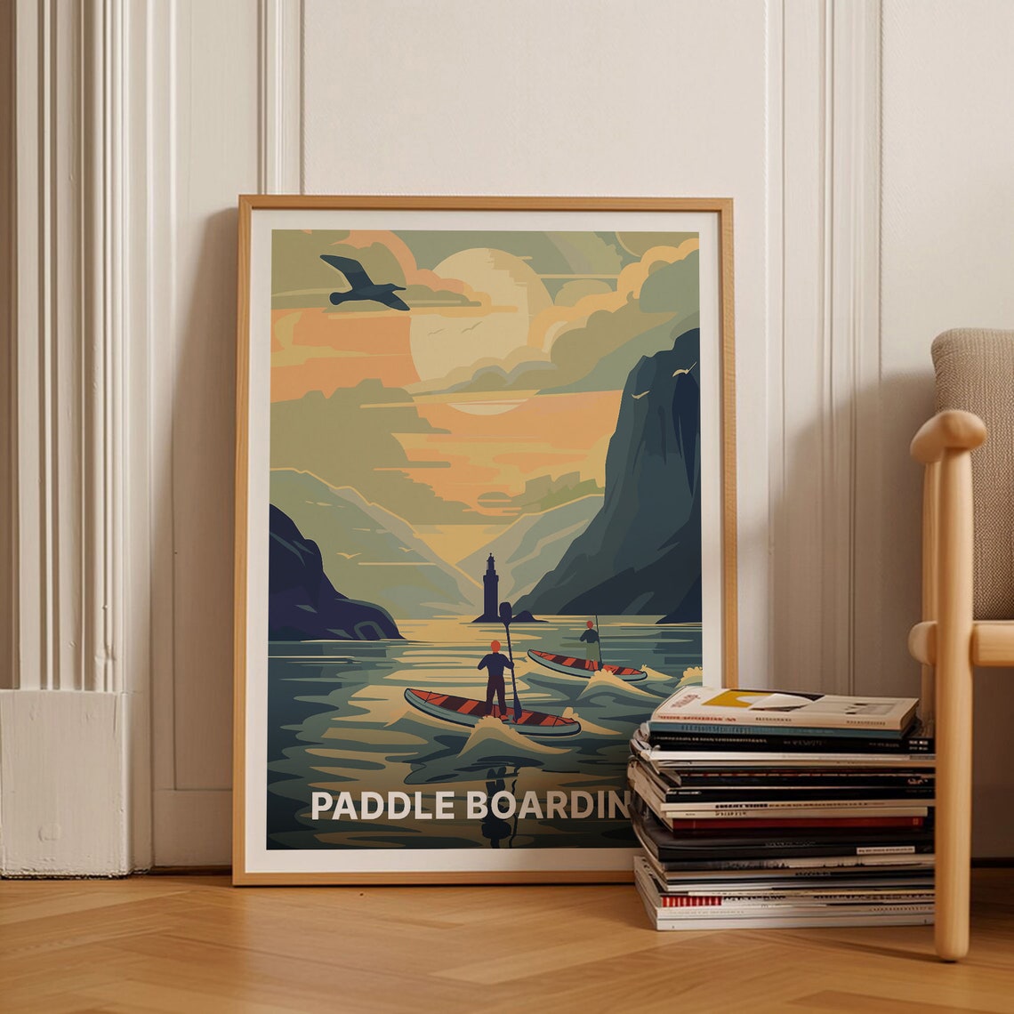 Paddle Boarding Sunset Cliffs Lighthouse Adventure Travel Poster