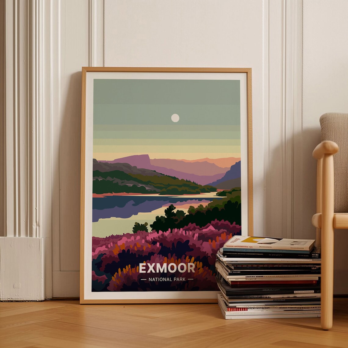 Exmoor National Park Heather Moorland Purple Hills Vintage Travel Poster