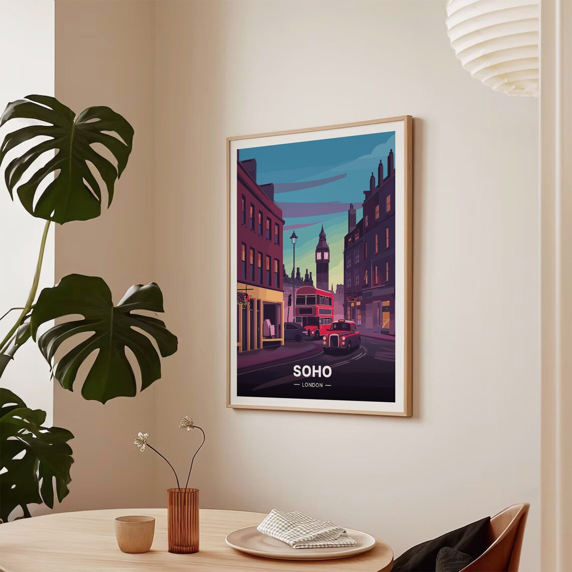 Soho London Travel Poster Red Bus Big Ben Evening Street Art - Image 2