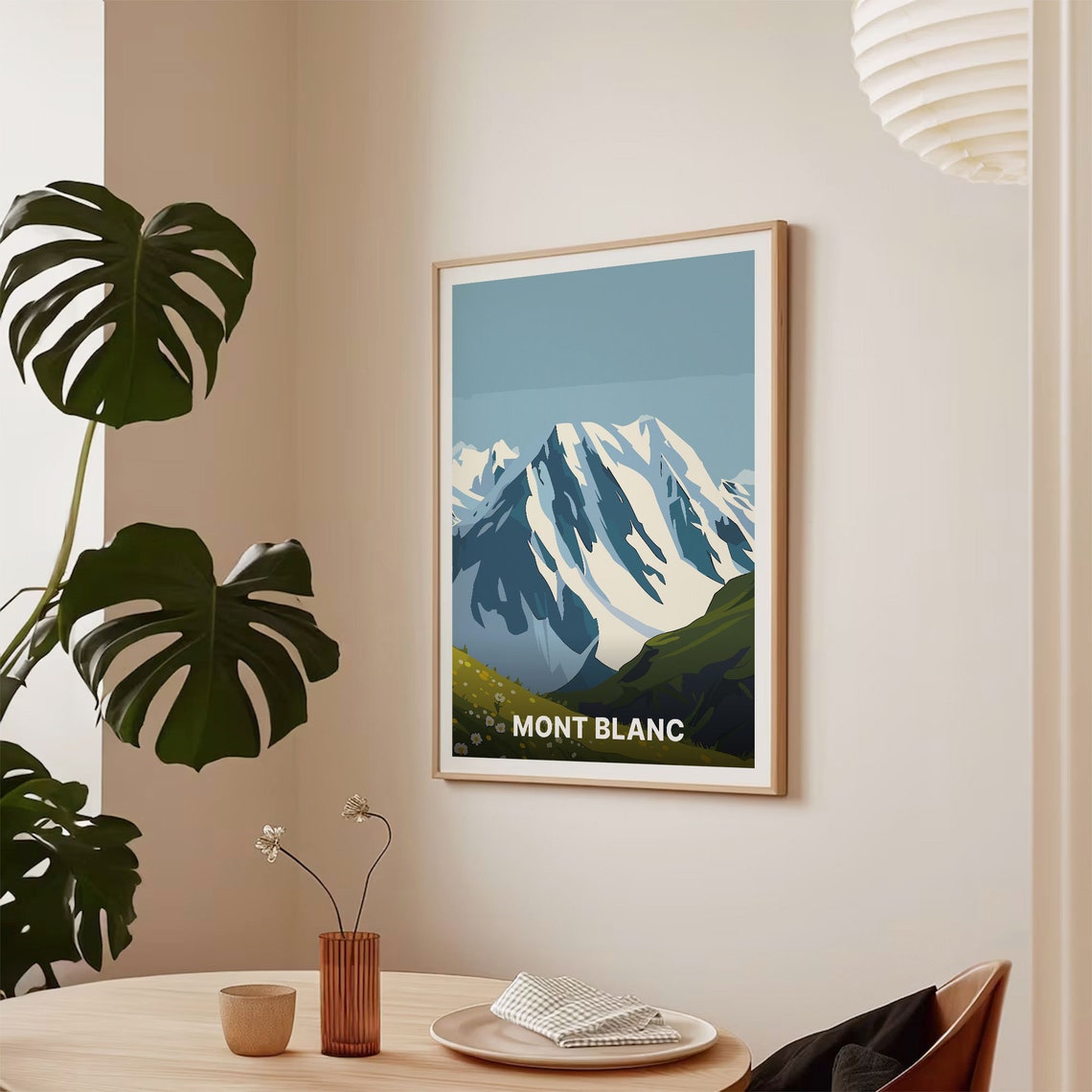 Mont Blanc Snow Capped Alpine Peaks Meadow Flowers Scene Poster - Image 2