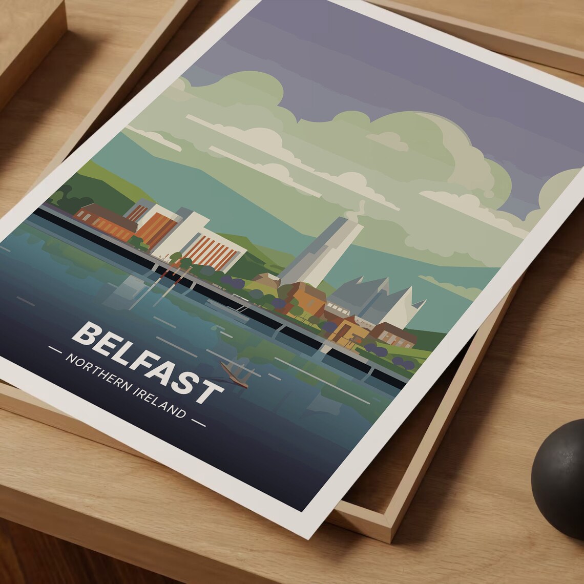 Belfast Northern Ireland Riverfront Skyline Hills Travel Poster - Image 3