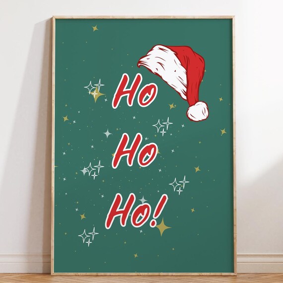 Ho Ho Ho Santa Hat Starry Green Fun Christmas Typography Poster