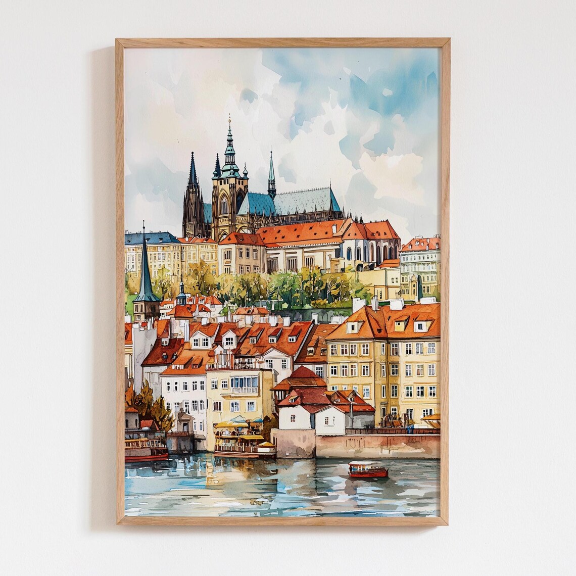 Prague Castle Watercolor Painting Travel Poster