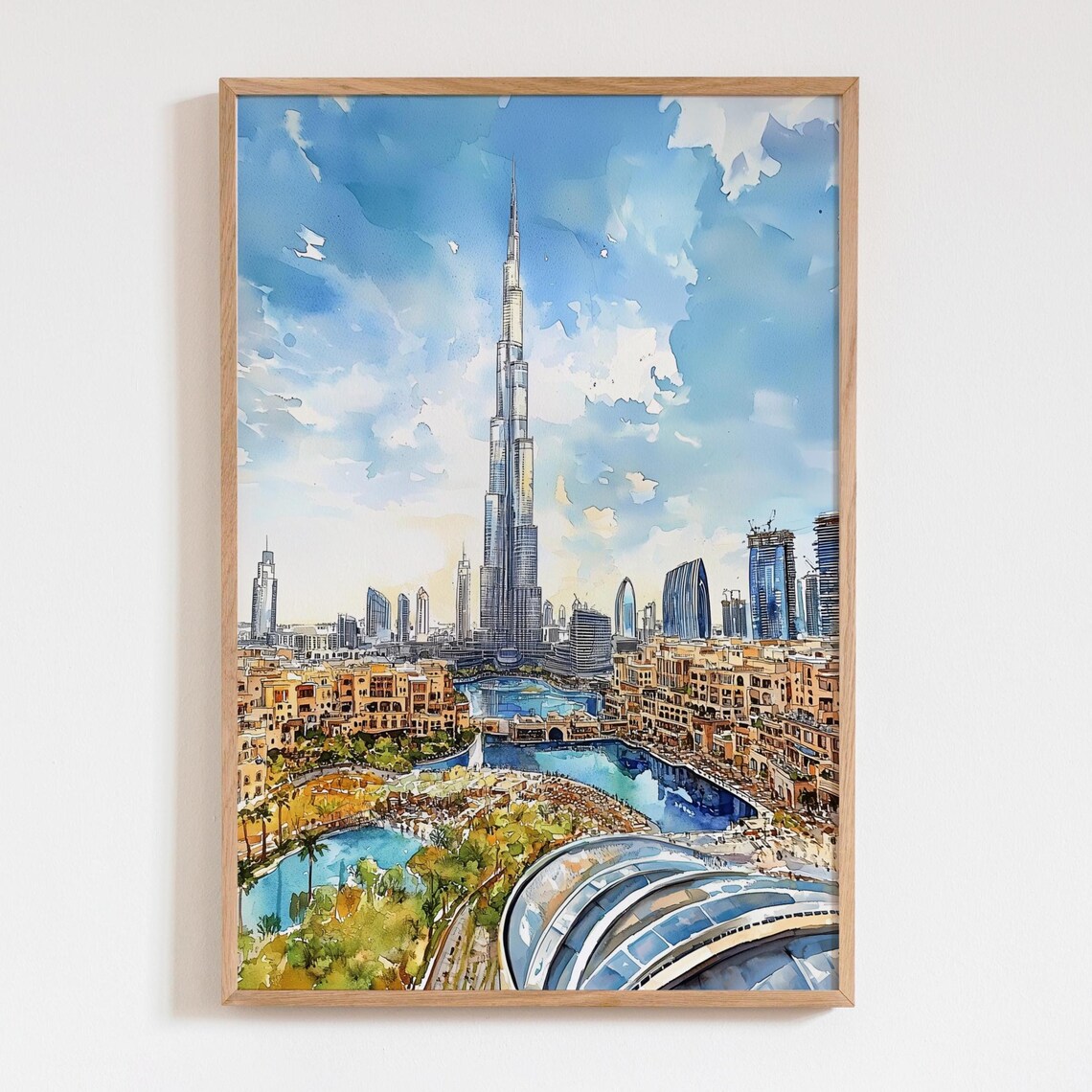 Burj Khalifa Watercolor Poster, Dubai Skyline