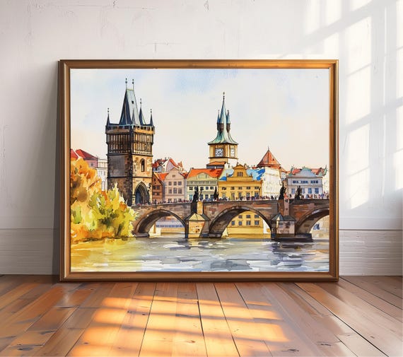 Charles Bridge Prague Watercolor Art Print, Old Town