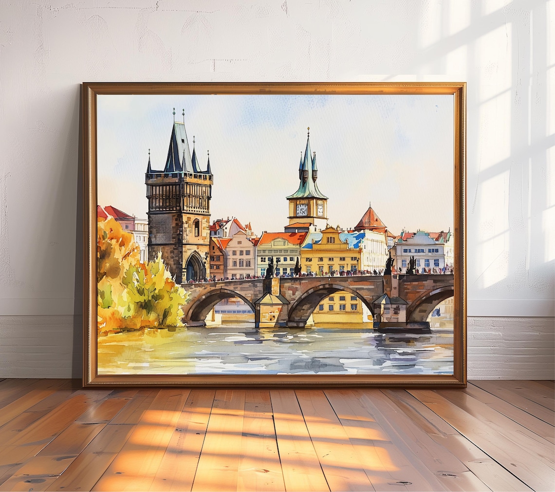 Charles Bridge Prague Watercolor Art Print, Old Town