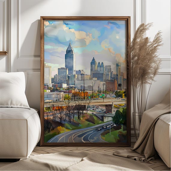 Atlanta City Skyline Art Print Watercolor Style Urban Scene Bright Colorful Wall Decor Georgia Travel
