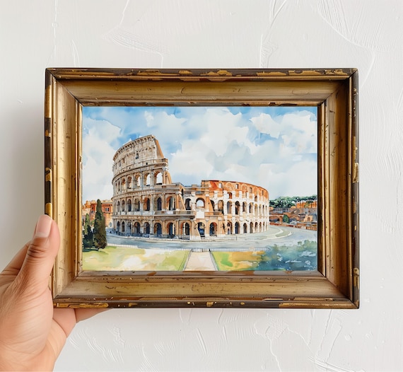 Colosseum Watercolor Print, Rome Italy Travel Poster