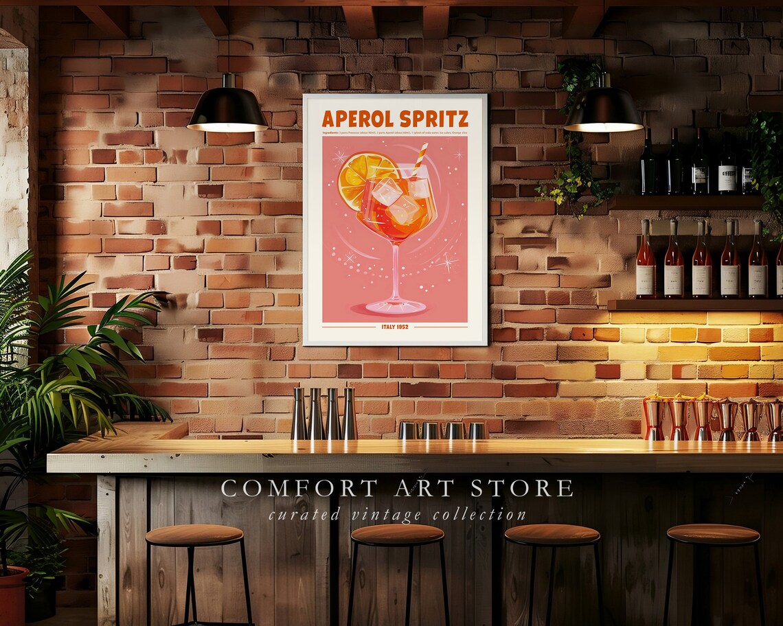Aperol Spritz Cocktail Retro Poster, Home Bar Decor - Image 6
