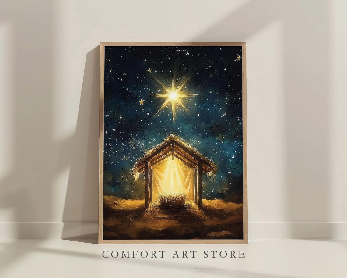 Empty Manger in the Stable Under the Star of Bethlehem Poster - Image 8