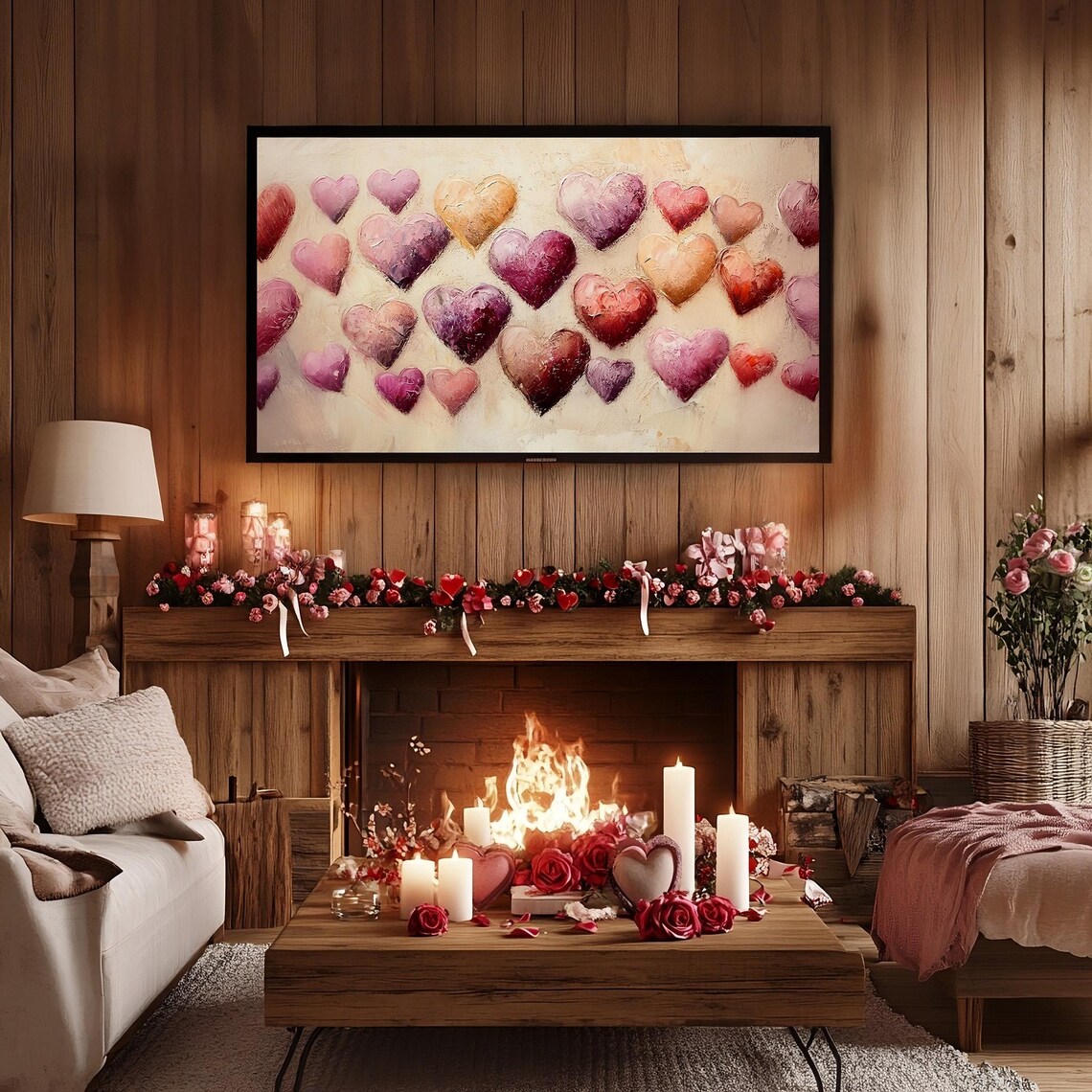 Ombre Jewel Tone Hearts Oil Painting Valentines Day Decor Poster - Image 3