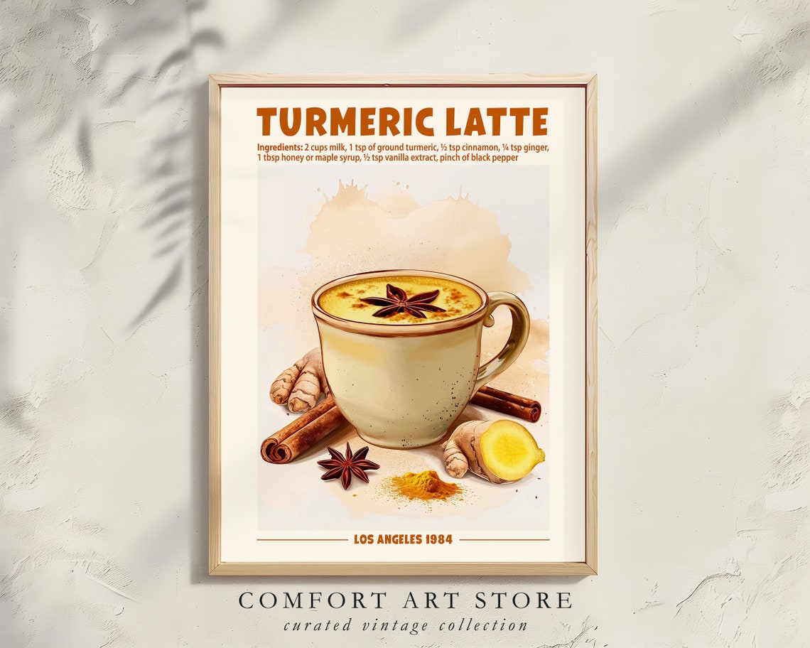 Turmeric Latte Recipe With Ingredients Golden Milk Kitchen Poster - Image 8