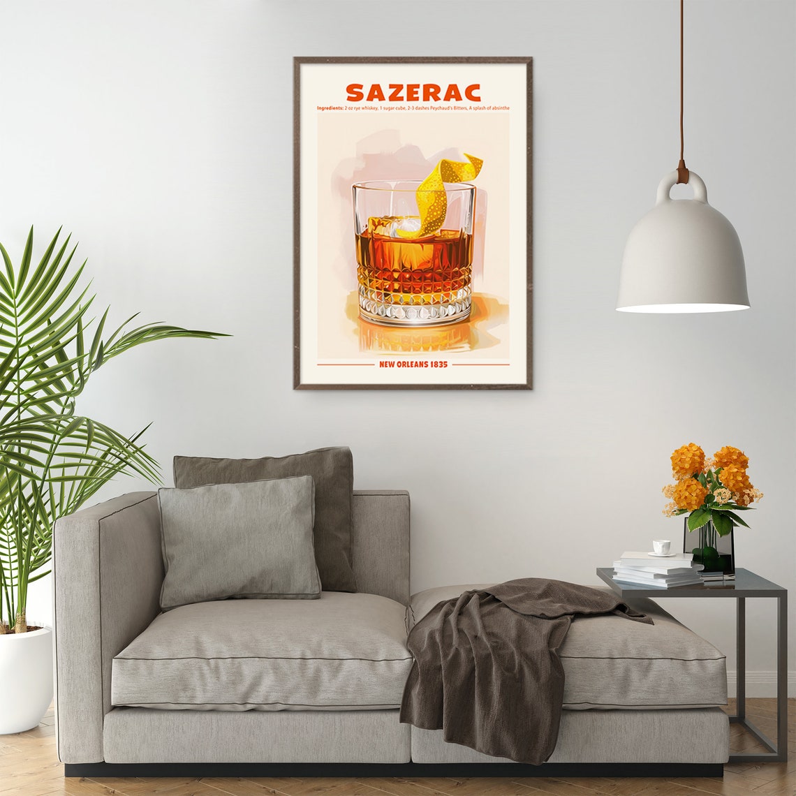 Sazerac Cocktail Recipe Retro Poster New Orleans Bar Cart Wall Art - Image 2