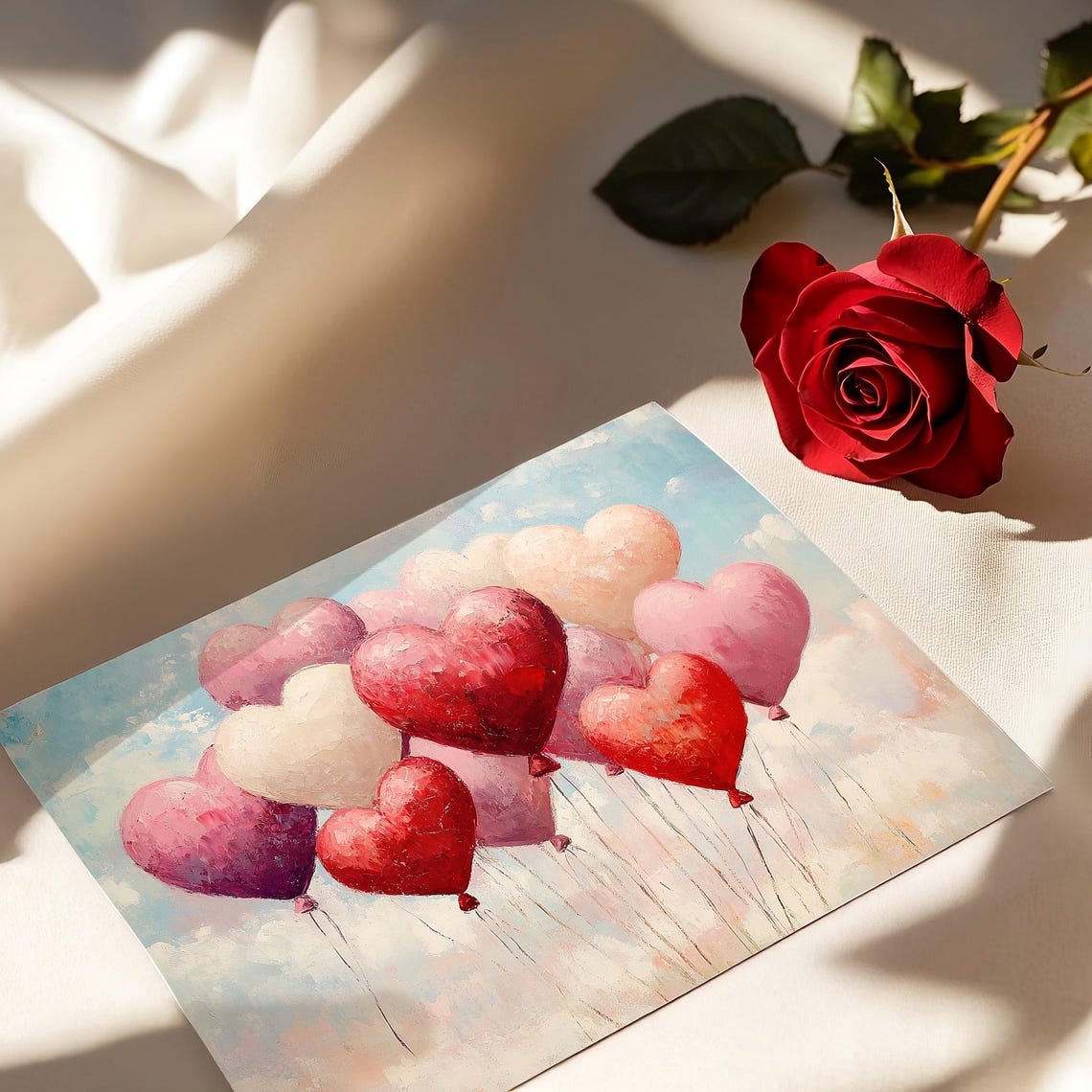 Heart Shaped Balloons Bouquet Sky Painting Valentines Decor Poster - Image 6