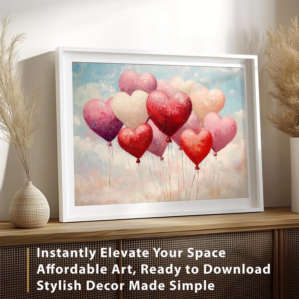Heart Shaped Balloons Bouquet Sky Painting Valentines Decor Poster - Image 2