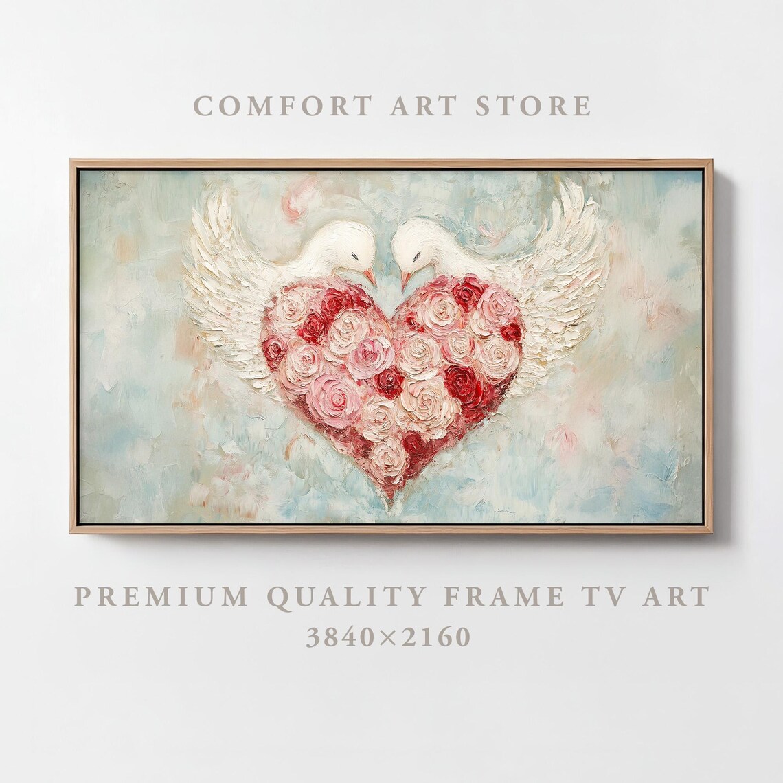 Valentines Day Frame Tv Art Frame Tv Red Pink Heart Of Roses Tv Vintage Valentines Heart Wings Painting Moody Romantic Home Dcor