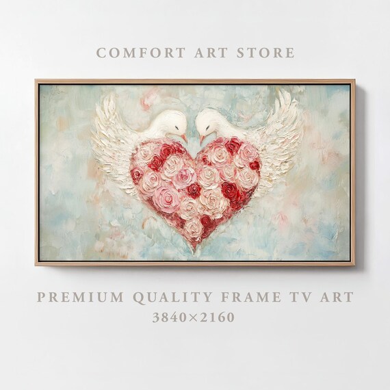 Valentines Day Frame Tv Art Frame Tv Red Pink Heart Of Roses Tv Vintage Valentines Heart Wings Painting Moody Romantic Home Dcor