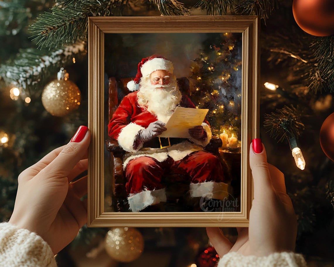 Santa Claus Reading a Christmas Letter by Candlelight Holiday Poster - Image 3