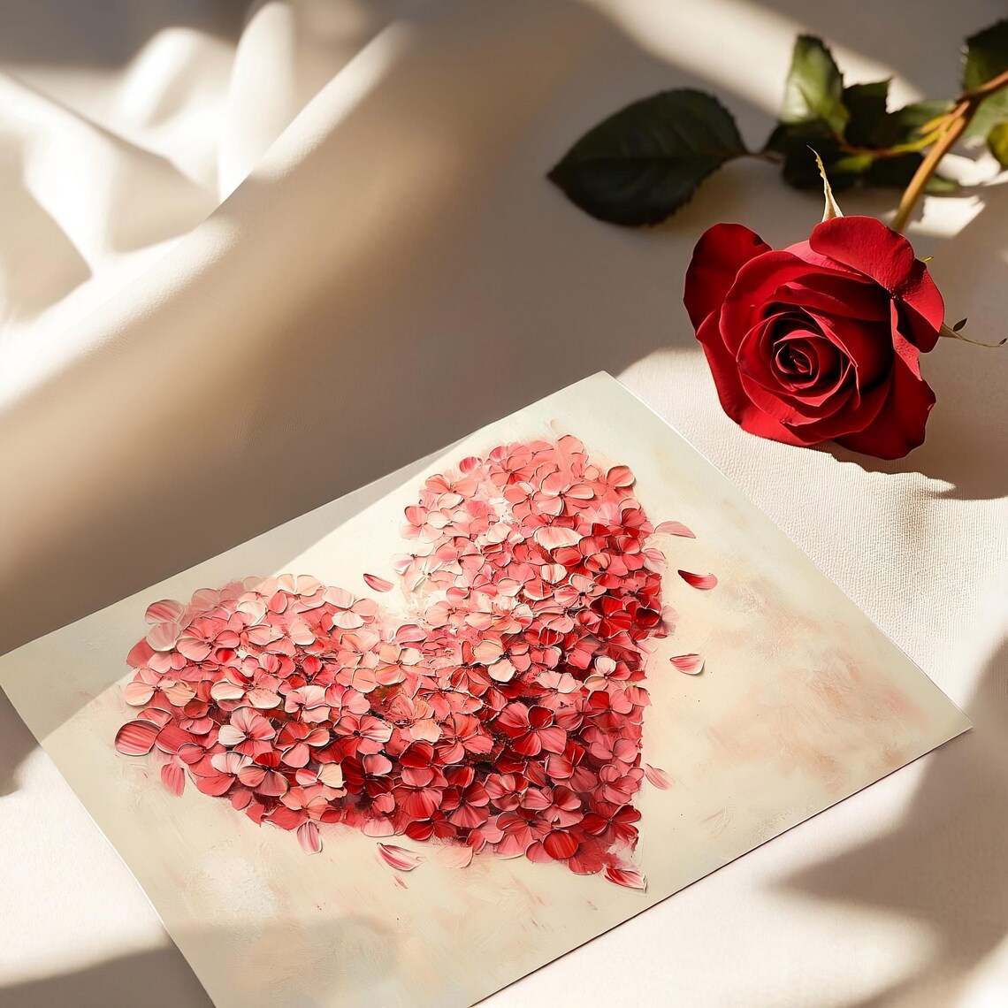 Pink Red Petal Heart Oil Painting Farmhouse Dining Decor Poster - Image 5