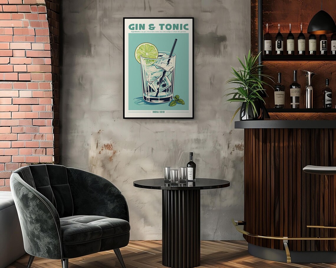 Gin Tonic Cocktail Poster, Retro Home Bar Decor - Image 3