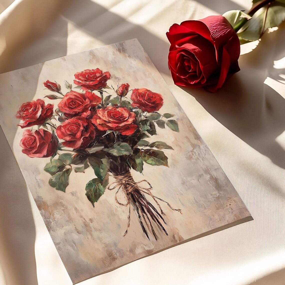 Valentines Day Red Roses Bouquet Vintage Art Print - Image 6