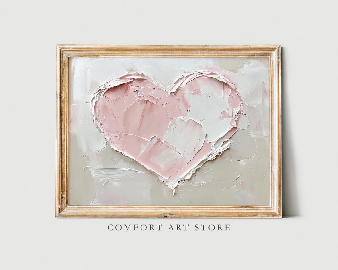 Textured Pink Impasto Heart Oil Painting Valentines Day Decor Poster