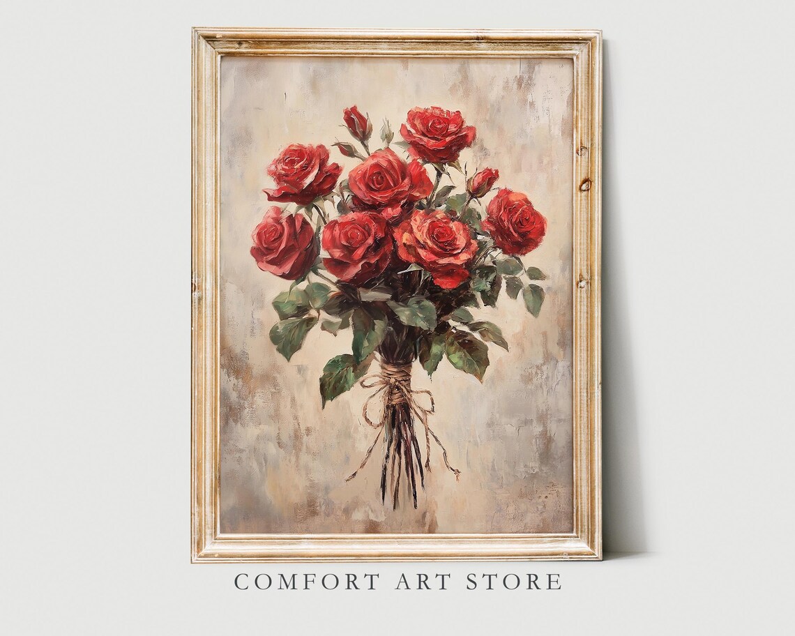 Valentines Day Red Roses Bouquet Vintage Art Print - Image 7
