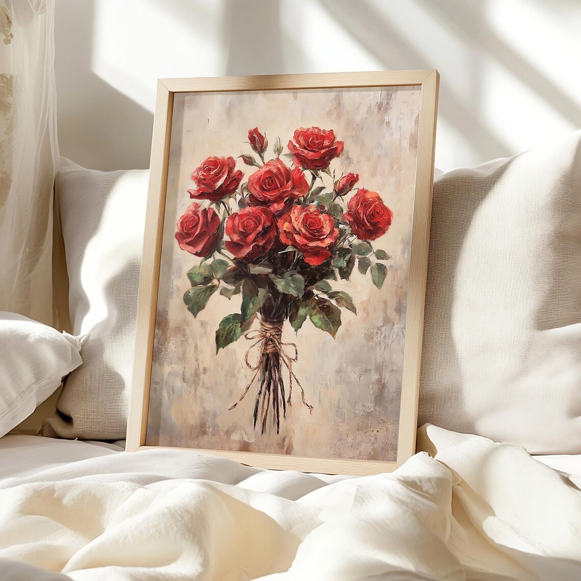 Valentines Day Red Roses Bouquet Vintage Art Print