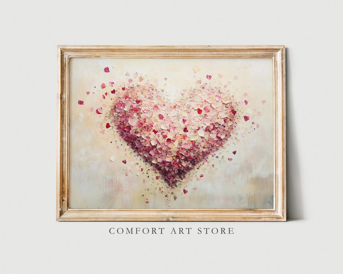 Scattered Rose Petals Heart Oil Painting Valentines Day Decor Poster