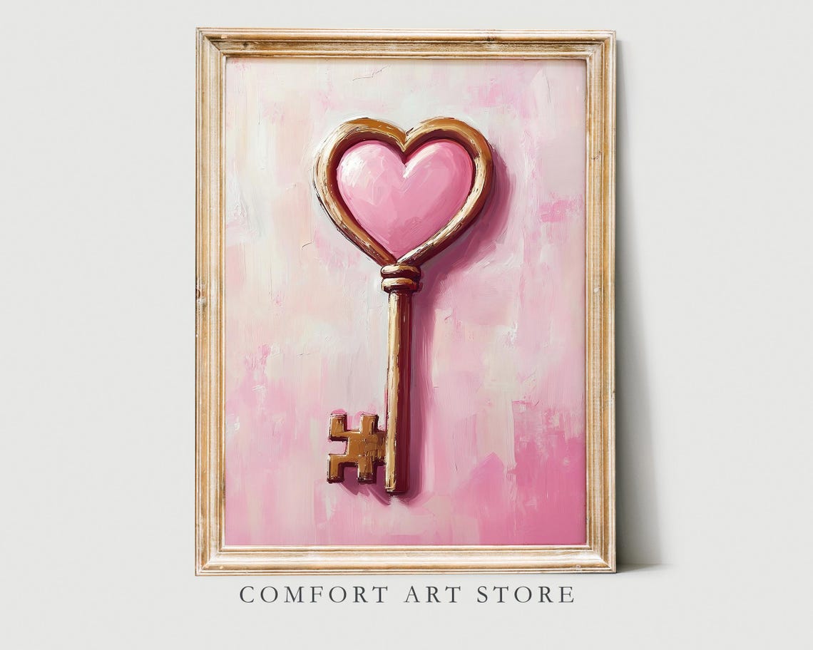 Antique Gold Heart Key Valentine Pink Romance Oil Painting Poster - Image 6