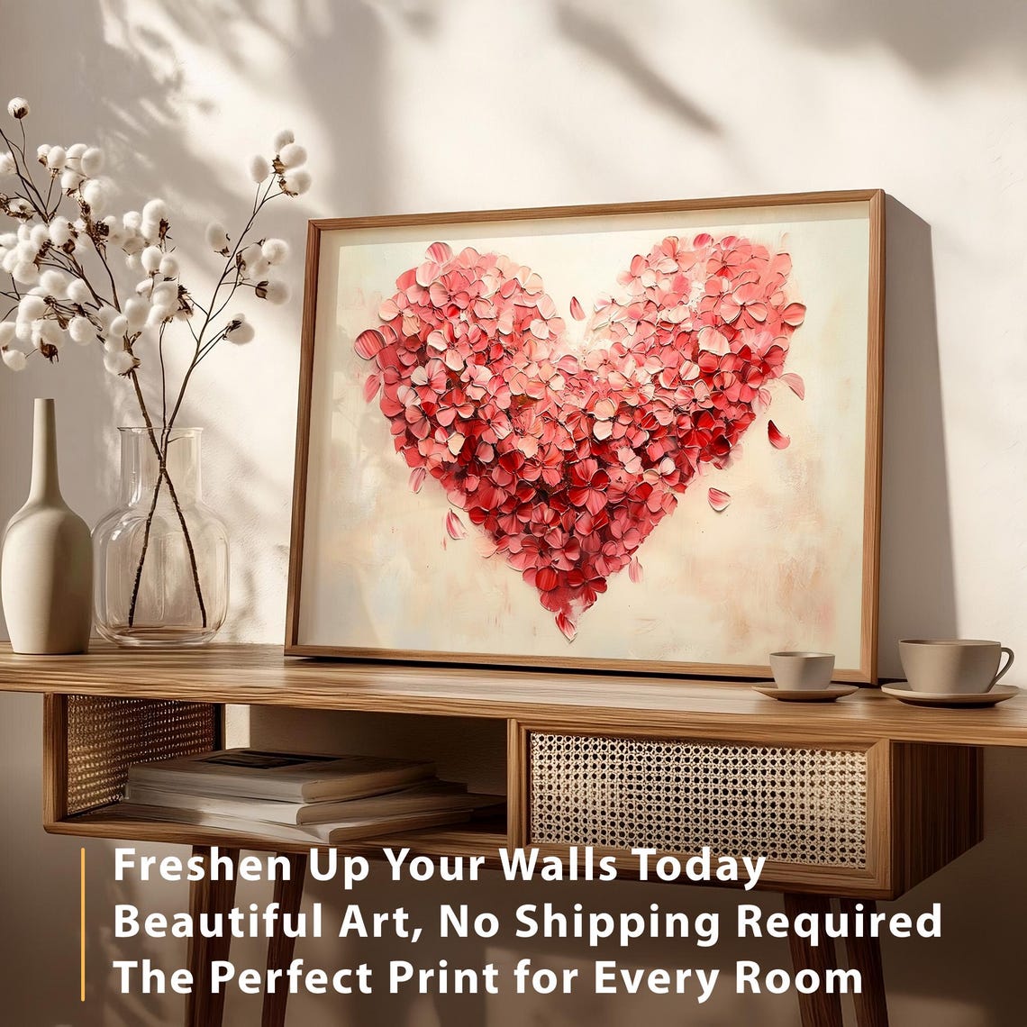 Pink Red Petal Heart Oil Painting Farmhouse Dining Decor Poster - Image 4