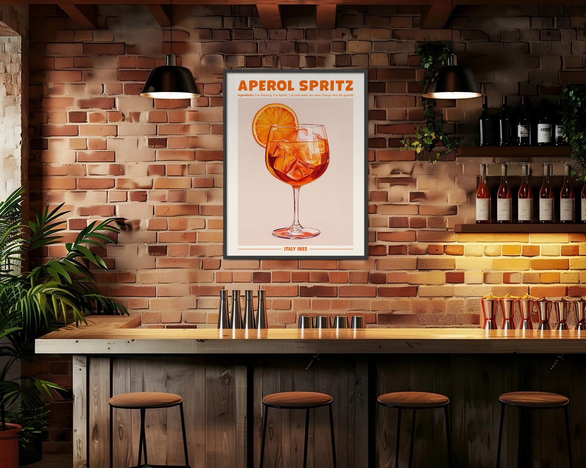 Aperol Spritz Cocktail Recipe Italy 1952 Retro Bar Decor Poster - Image 6