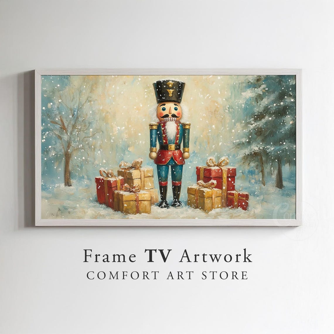 Vintage Nutcracker Soldier With Gifts In A Snowy Winter Scene Poster - Image 2