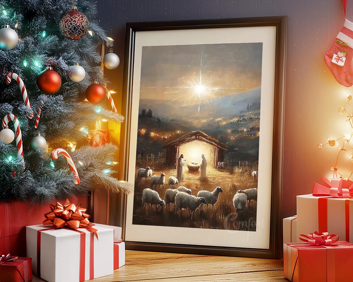 Nativity Stable Under the Star of Bethlehem Night Scene Poster - Image 6
