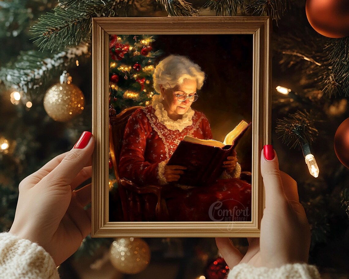 Mrs Claus Reading a Glowing Book Beside the Christmas Tree Poster - Image 5