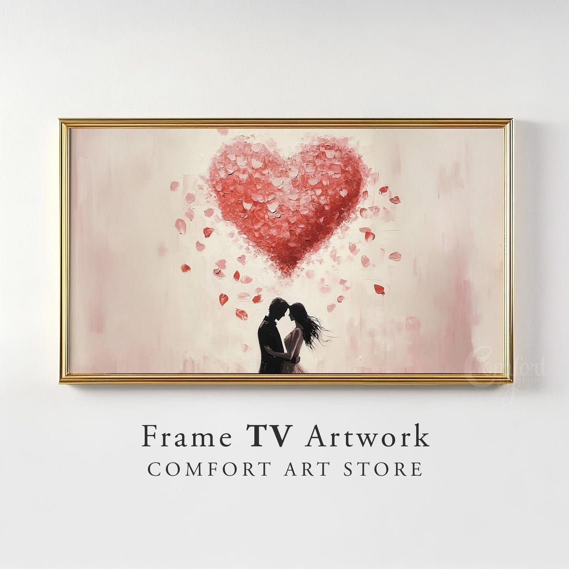 Lovers Embracing Under Heart Balloon Romantic Valentines Art Poster - Image 3