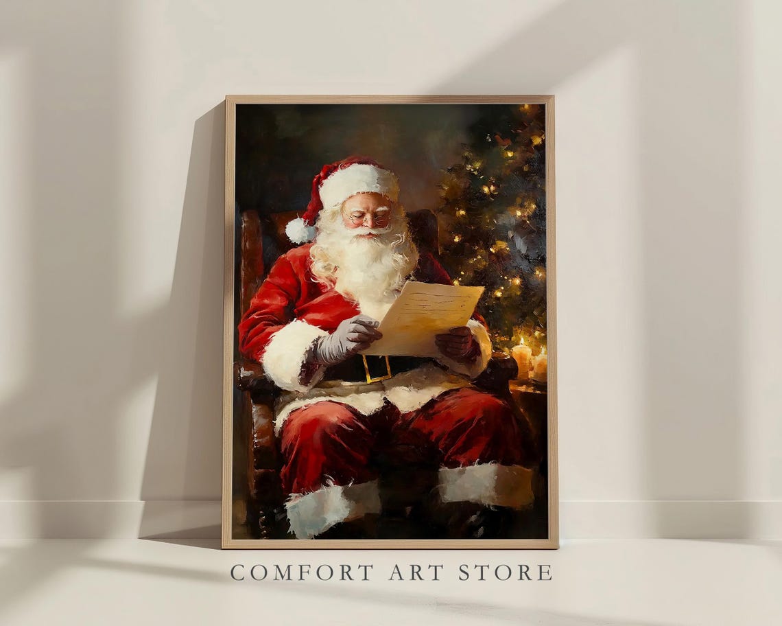 Santa Claus Reading a Christmas Letter by Candlelight Holiday Poster - Image 5