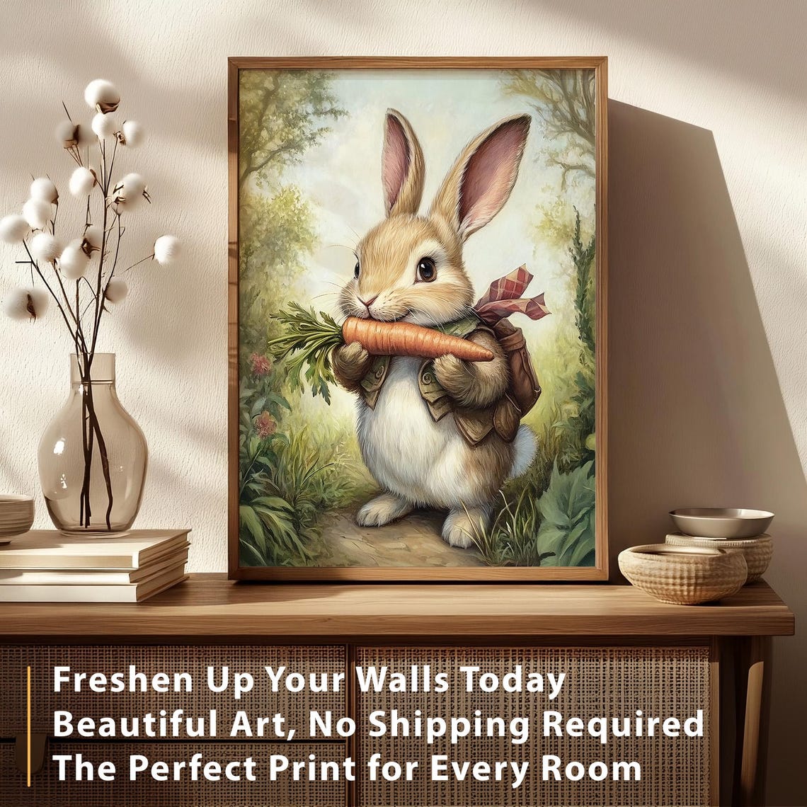 Easter Bunny Print Cute Easter Rabbit Neutral Spring Flower Easter Bunny Carrot Nursery Wall Art Easter Vintage Decor Rabbit Art - Image 4